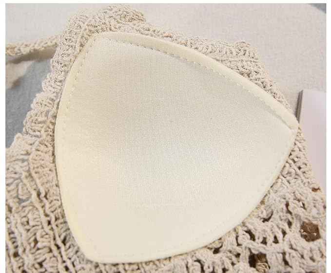 Women's Summer Beach Backless Crochet Halter Bikini Crop Top Crochet Hollow Out Tassle Embroidery Knit Boho Beachwear