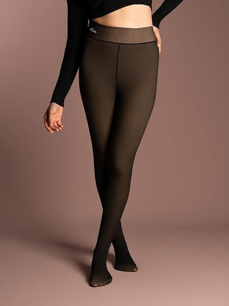 Double Tone High Rise Leggings for Women Ultimate Warm Thermal Wear, Soft Touch Woolen Skinny Thicken Fake Translucent Tights Fleece Thermal Bottom Stockings - Brachy