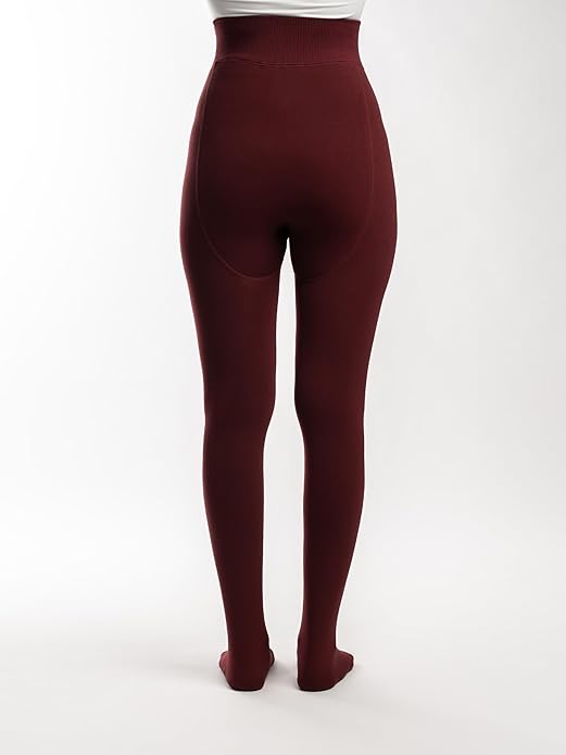 Women Maroon Winter Fur Warm Fleece-Lined Thermal Stretchable Fashion Stockings for Cold Weather. - Brachy