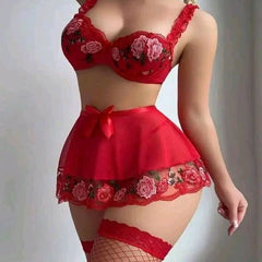 Brachy Women Red Honeymoon Bridal Babydoll Lingerie Set Underwire Hot Dress