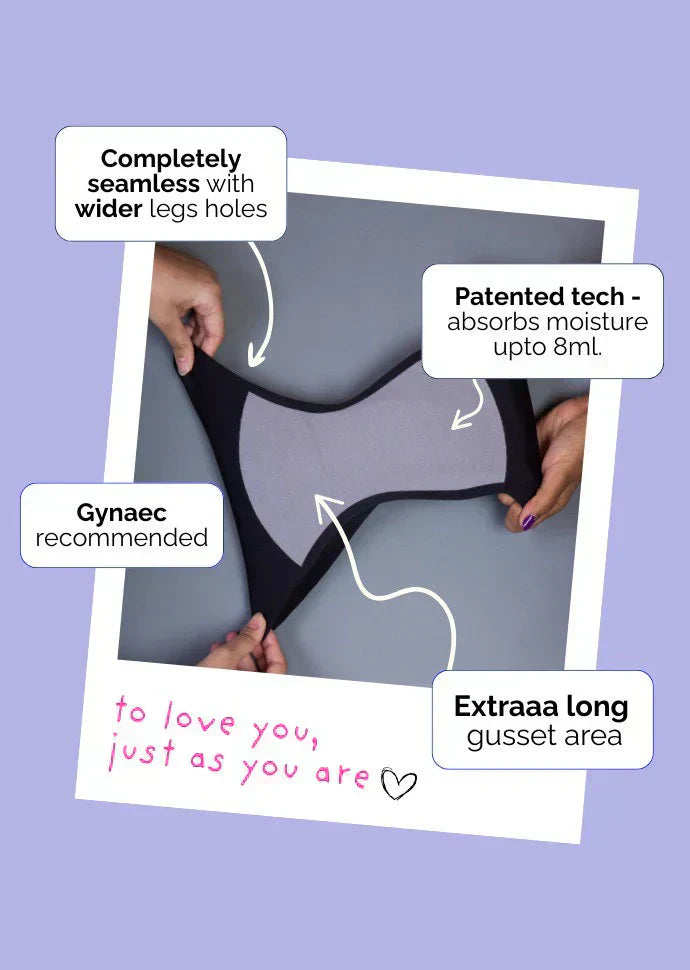 Product advertisement with text highlighting features on a purple background