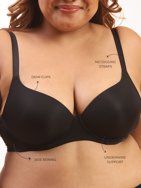 Nina – Padded Underwired T-shirt Bra in Black