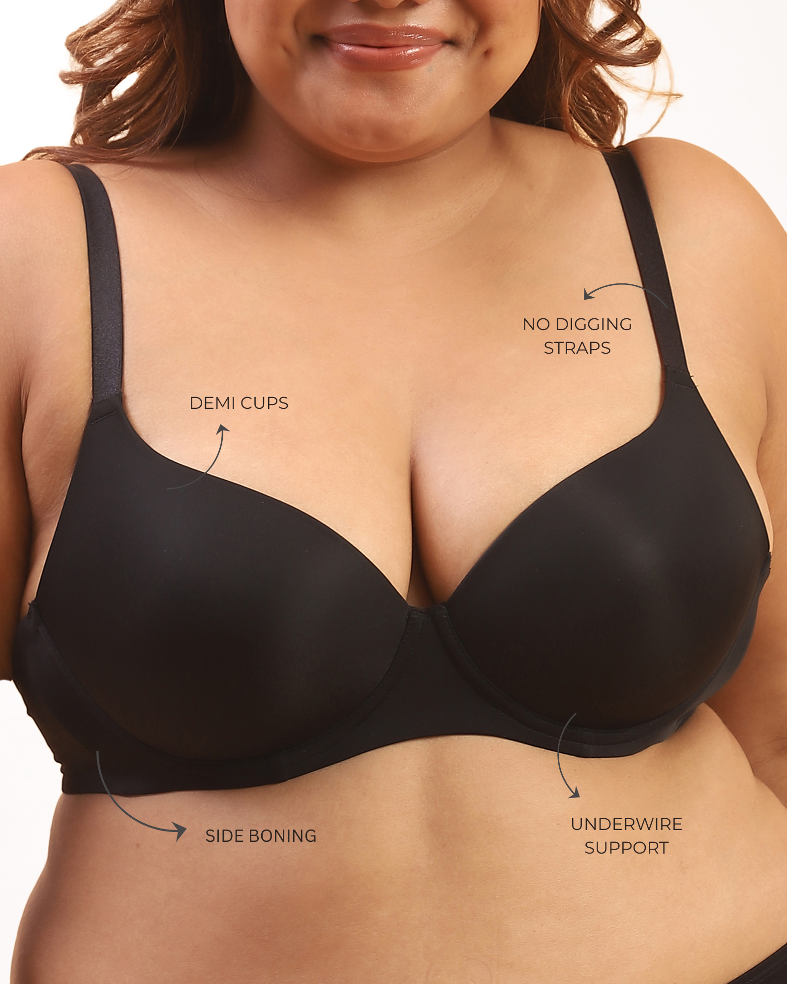 Nina – Padded Underwired T-shirt Bra in Black