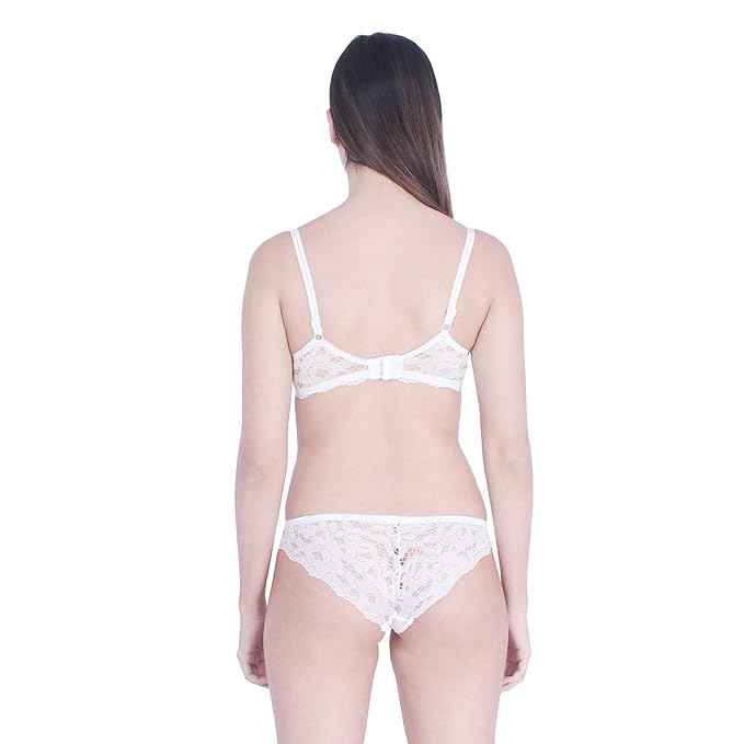 Women's Elegant Lace Love Double Padded Underwired Push up Bra Panty Bridal Set