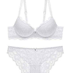 Women's Elegant Lace Love Double Padded Underwired Push up Bra Panty Bridal Set
