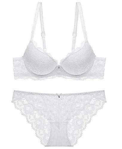 Women's Elegant Lace Love Double Padded Underwired Push up Bra Panty Bridal Set