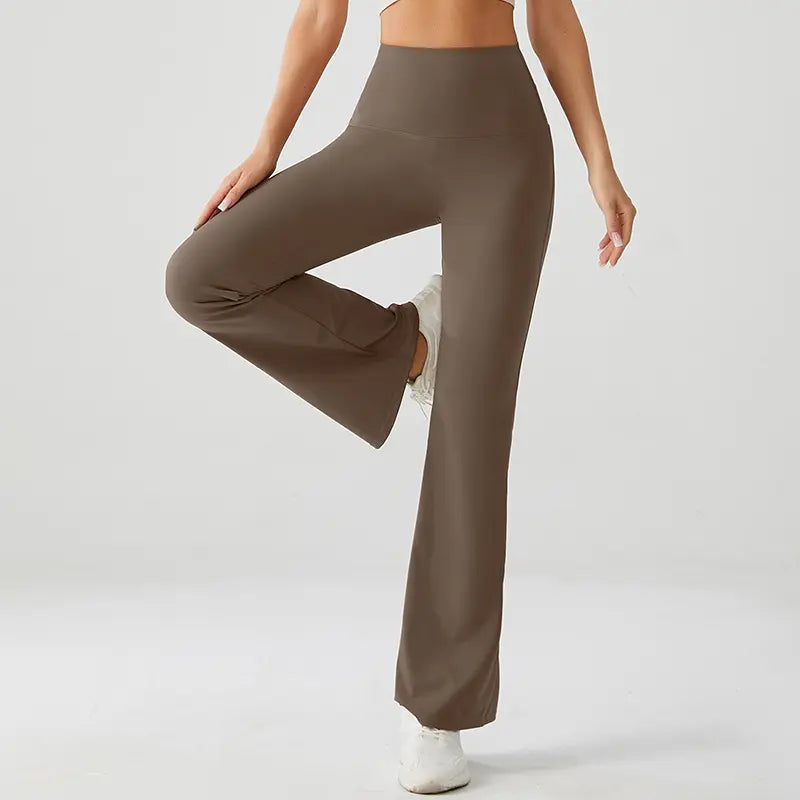 Sandy Brown High Rise Flare Yoga Pants