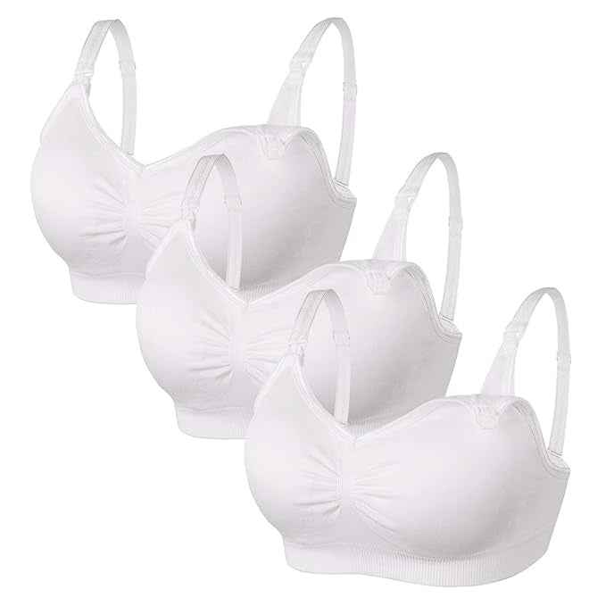 Women Organic Antimicrobial Soft Feeding Full Bust Seamless Nursing, Breastfeeding Maternity Bra with Remove Pads Pack of 3