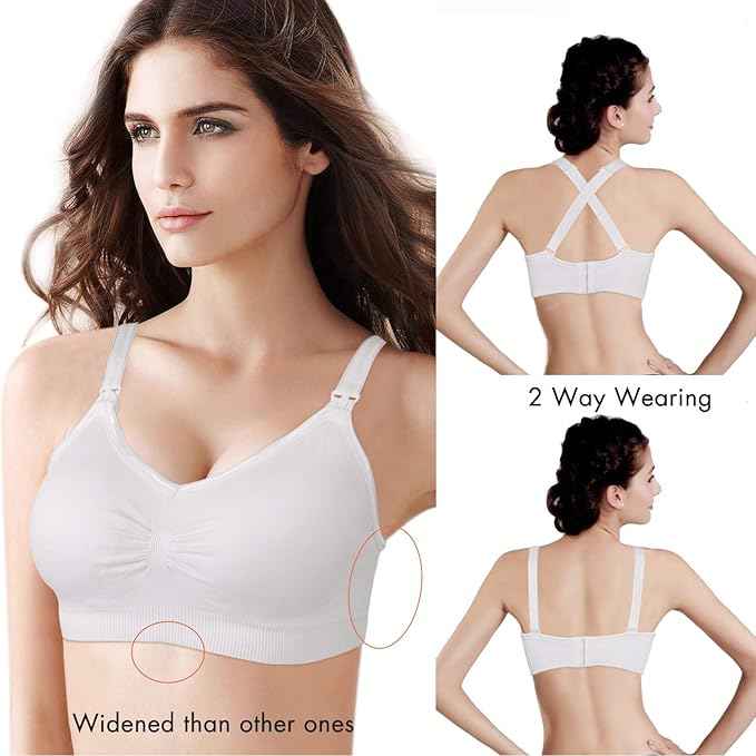 Women Organic Antimicrobial Soft Feeding Full Bust Seamless Nursing, Breastfeeding Maternity Bra with Remove Pads Pack of 3