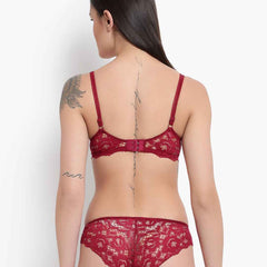 Women's Elegant Lace Love Double Padded Underwired Push up Bra Panty Bridal Set