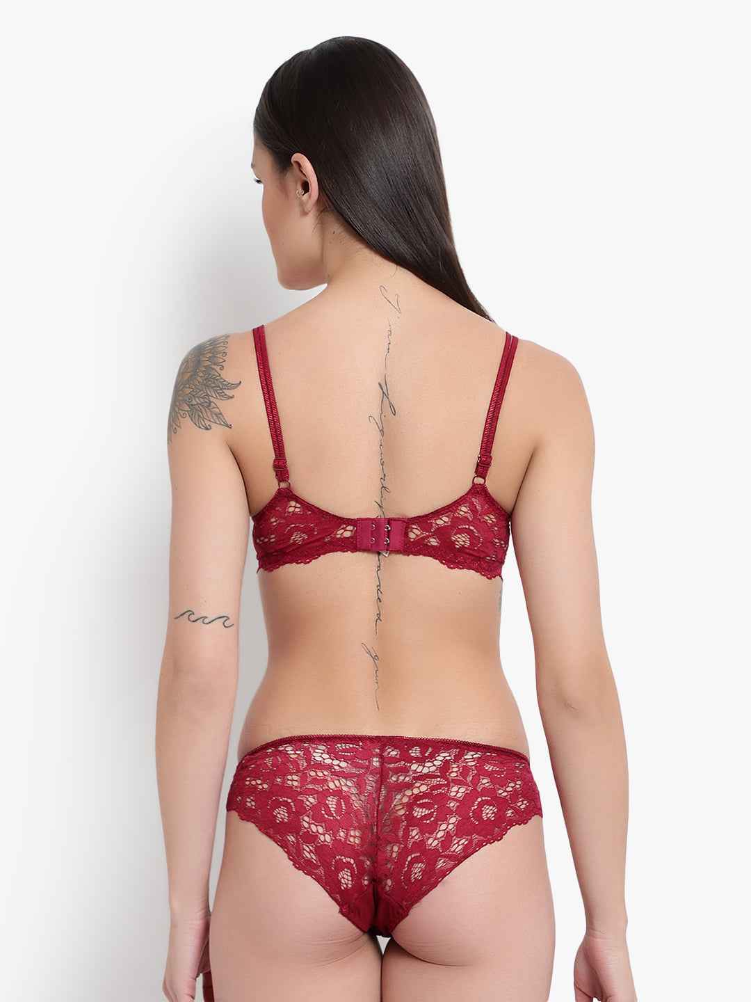 Women's Elegant Lace Love Double Padded Underwired Push up Bra Panty Bridal Set