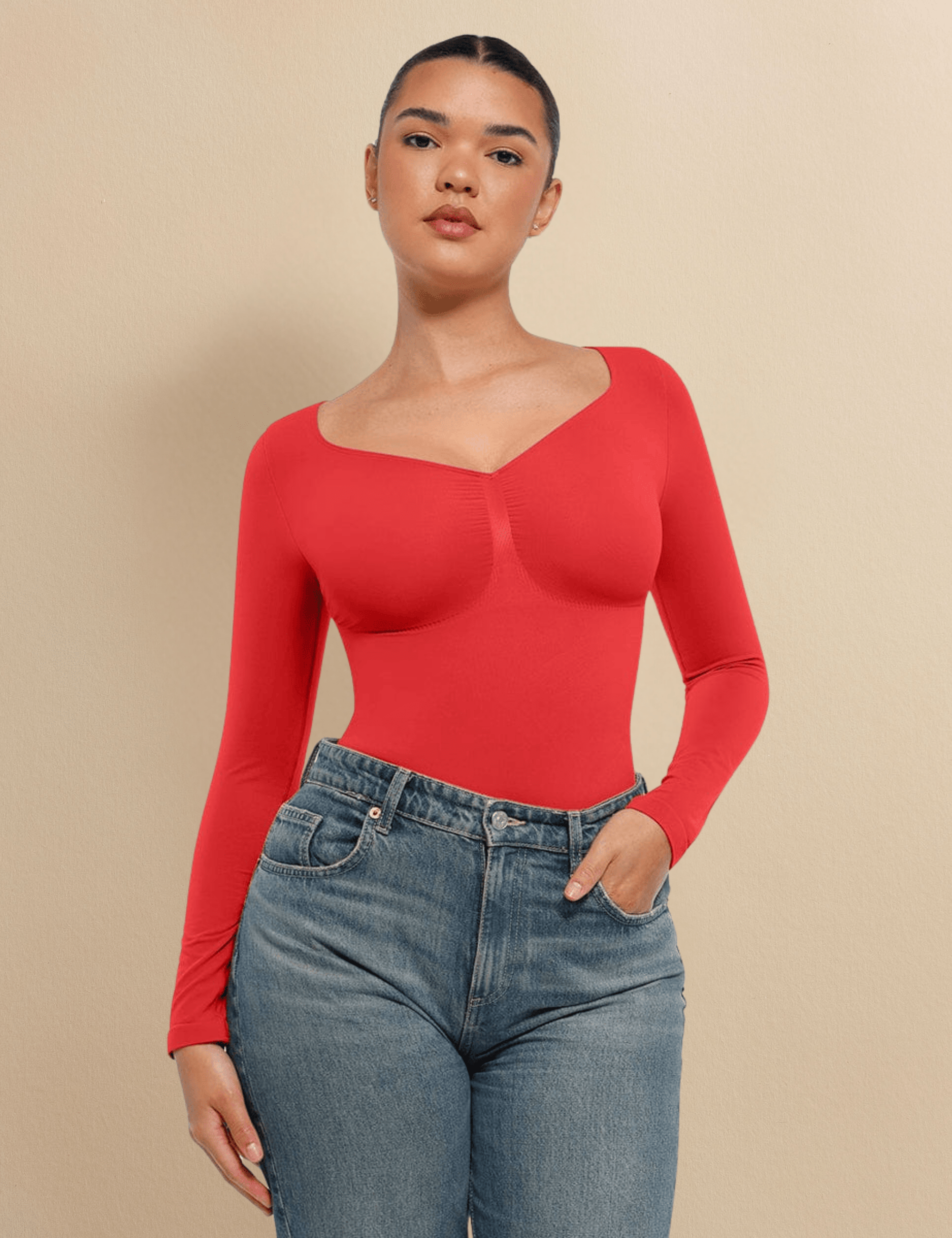 womens red bodysuit