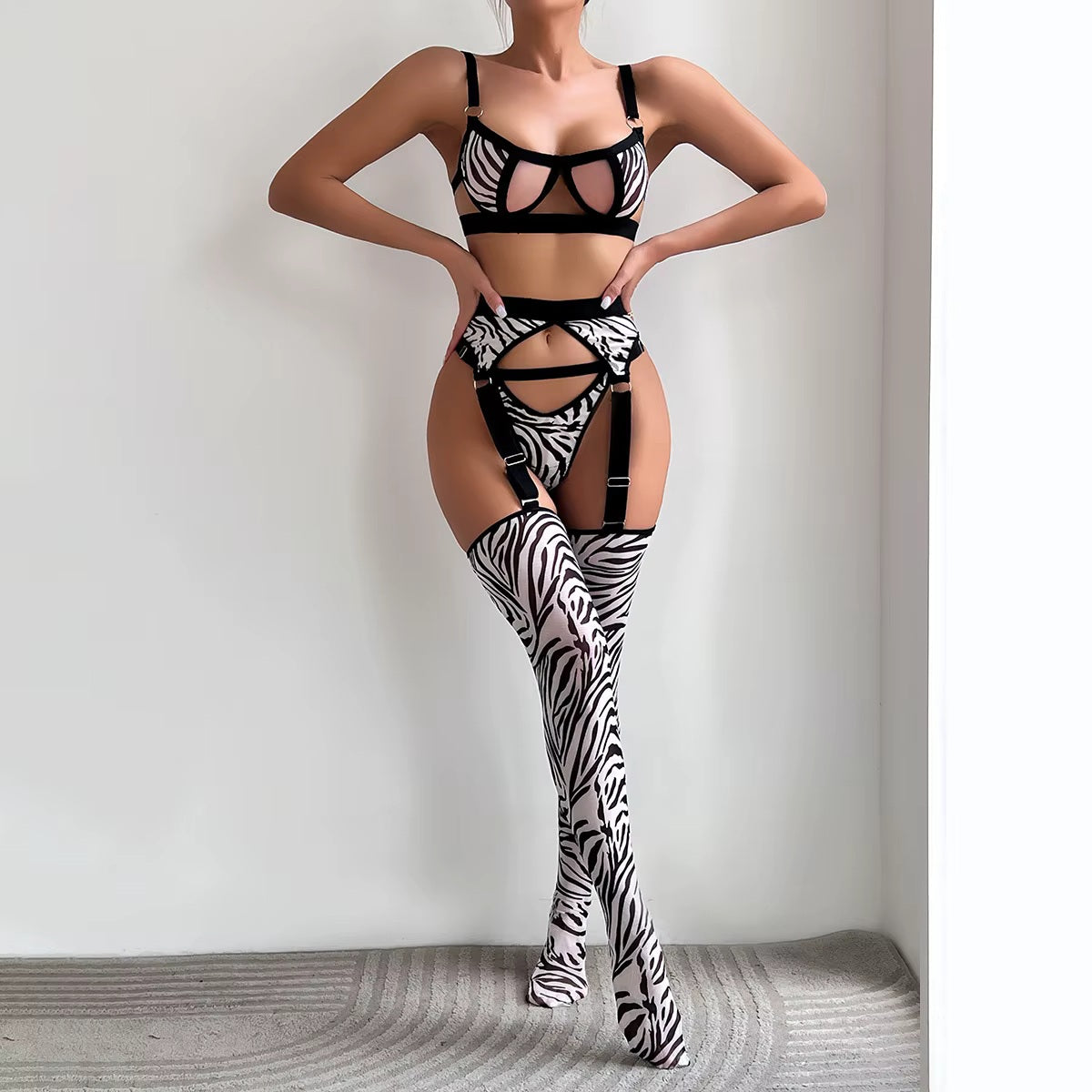 Brachy Women valentine's Babydoll Lingerie Sexy Hot Zibra Printed Night Dress Sleepwear.
